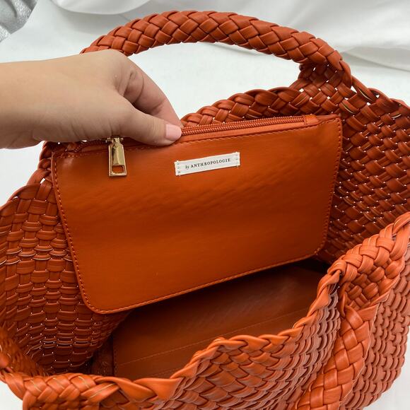 Anthropologie orange Woven Faux Leather Tote - Picture 6 of 7